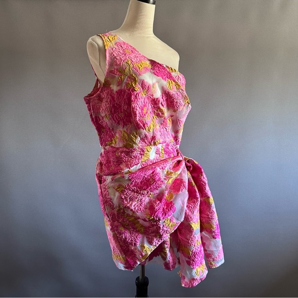 Nwt Reverse One Shoulder Wrap Floral Mini Dress - Picture 7 of 11
